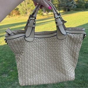 Large Beige Woven Hobo Bag MG Collection